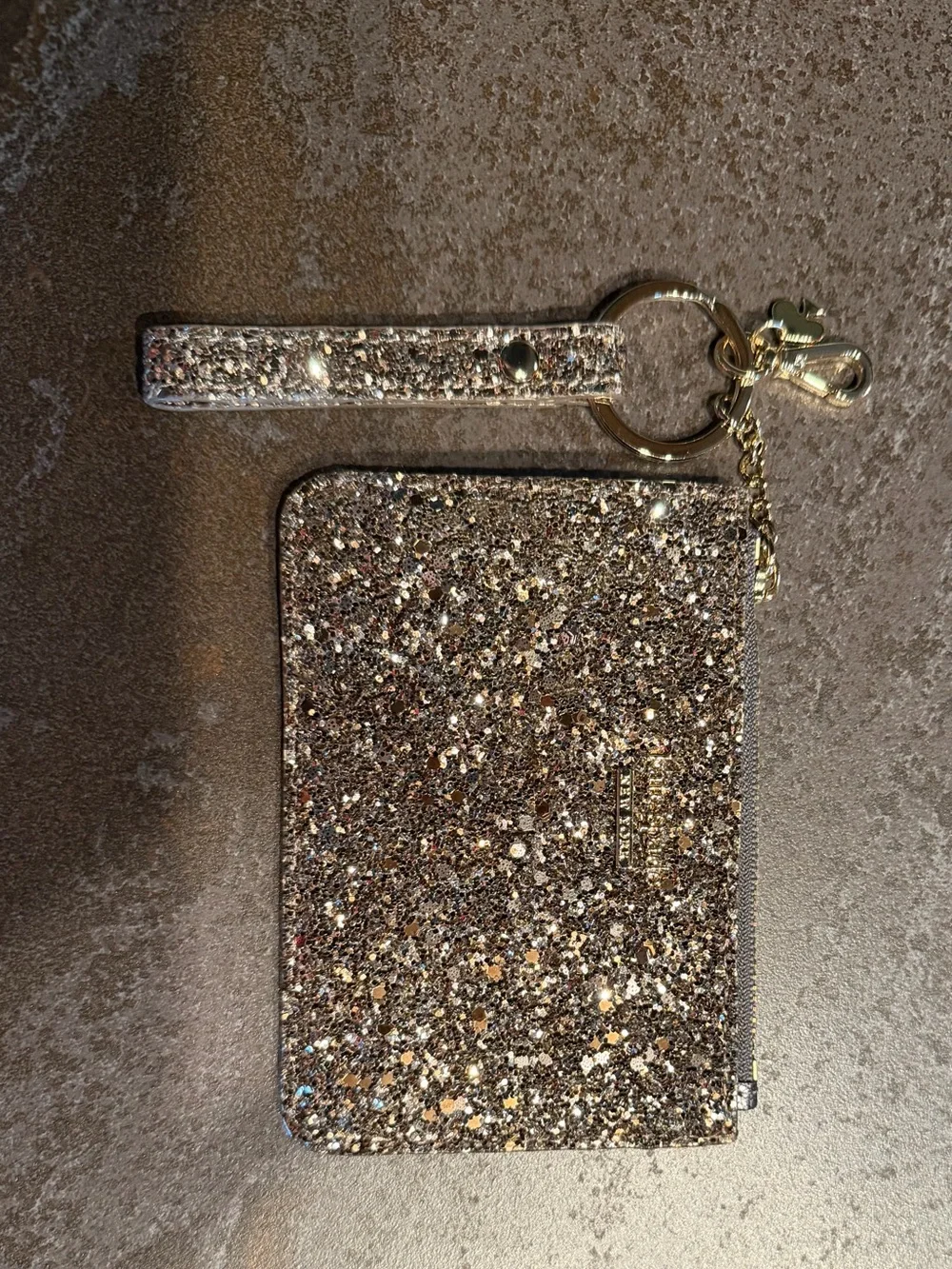 kate spade Glitter Wristlet Card Pouch and Keychain - Silver Multitone
